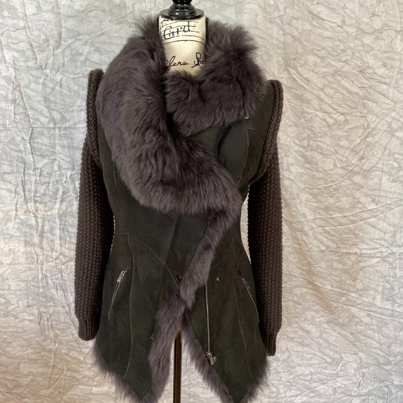 New Armando Diaz Stylish, Beautiful, Gray Genuine Toscana Lamb Shearling Jacket - Picture 1 of 9